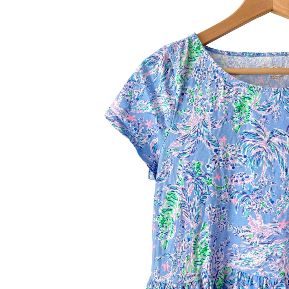 Lilly Pulitzer Geanna Tiered T-Shirt Dress Blue Tropical Tiger Palm Print‎ Small - Picture 3 of 8